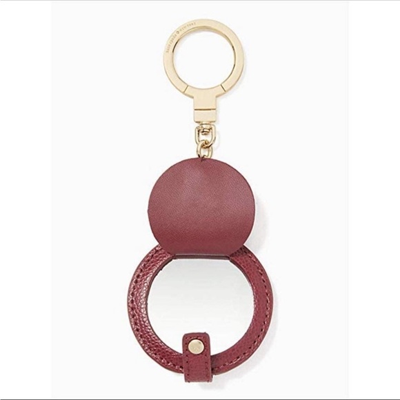 NWT KATE ♠️ SPADE LEATHER KEY CHAIN / FOB IN BLACK CHERRY WITH MIRROR - Picture 2 of 6